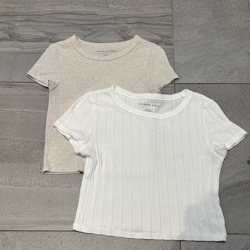 American Eagle Cropped Short Sleeve Ribbed Tee Shirts